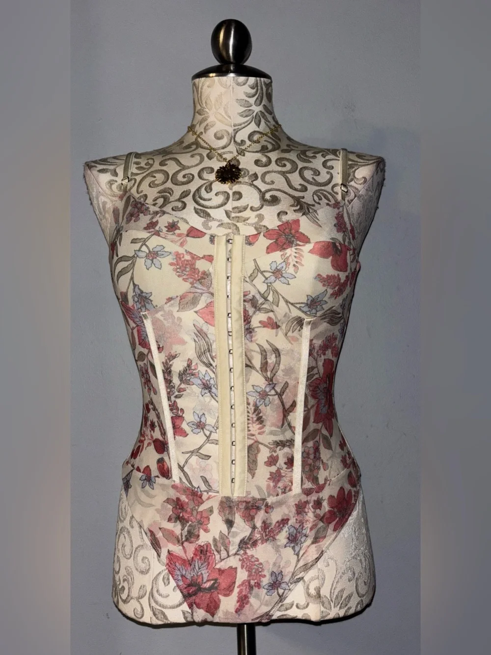 Free PeopleFloral Lace Bodysuit Corset in Cream Size Small